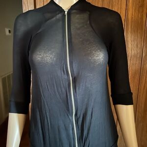 Black Sheer Zip-Up Top